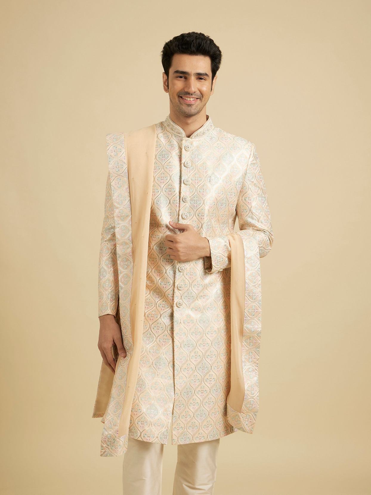 Manyavar Men Peach Extravaganza Sherwani