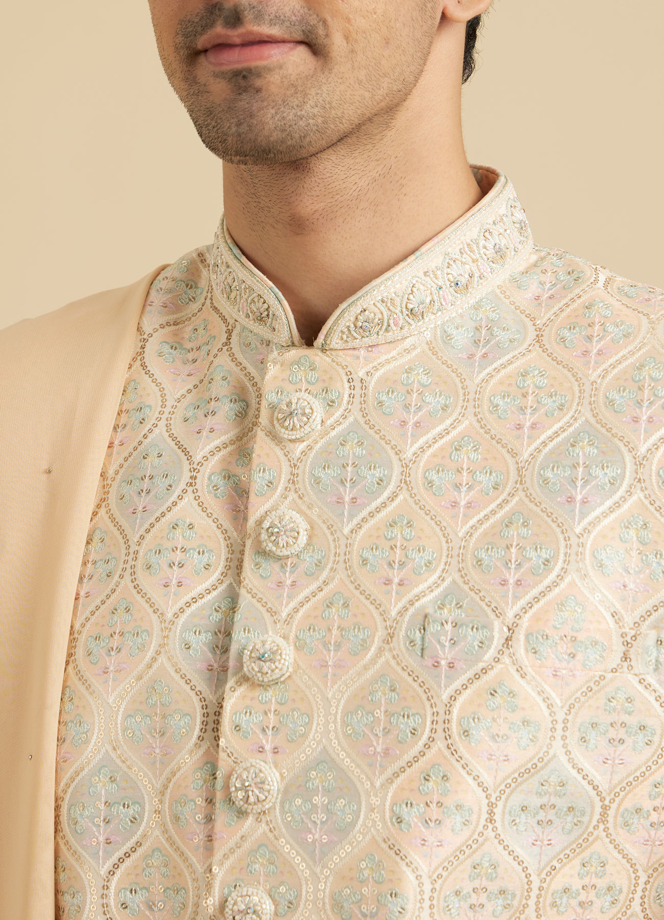 Manyavar Men Peach Extravaganza Sherwani