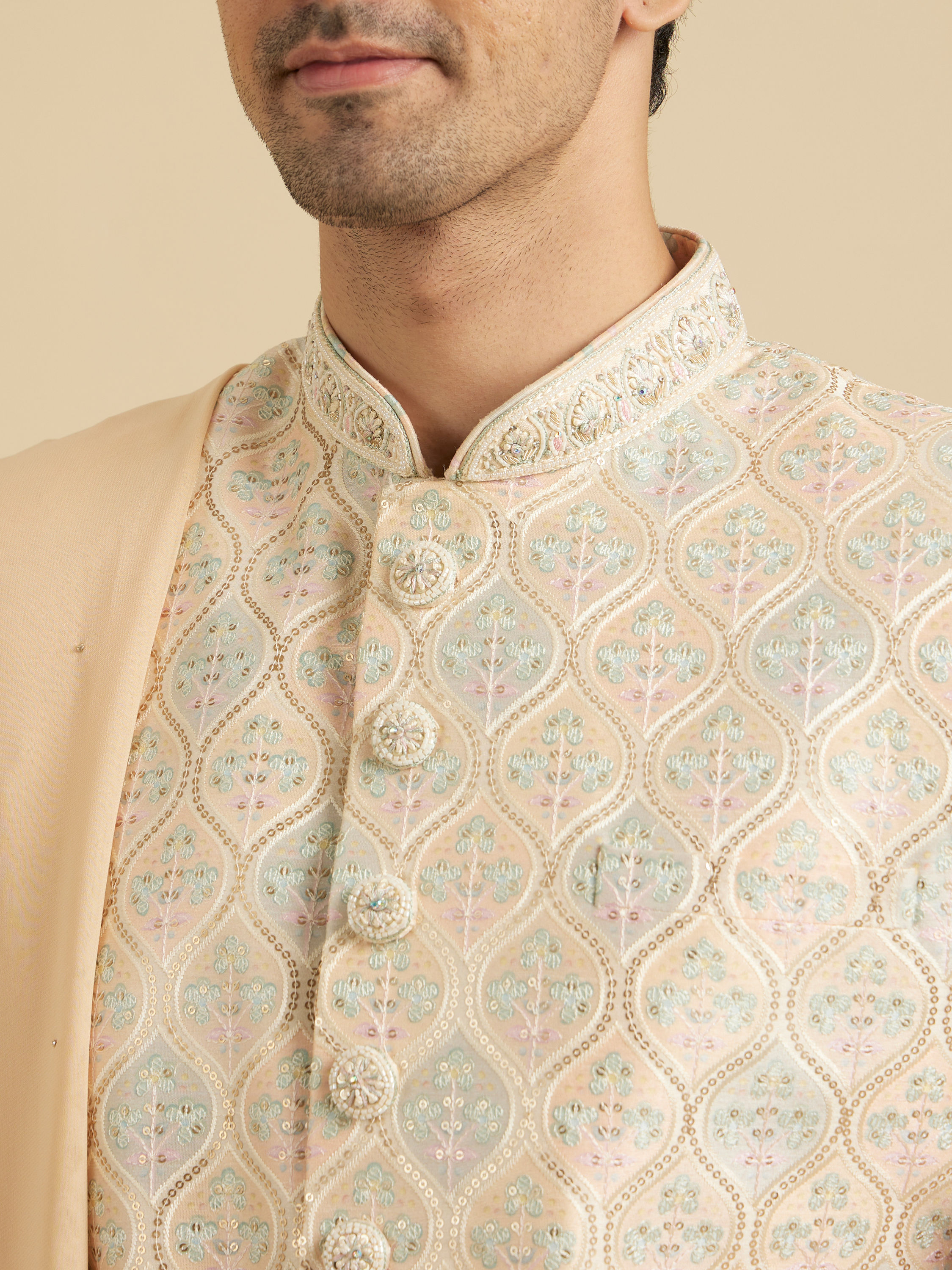 Manyavar Men Peach Extravaganza Sherwani