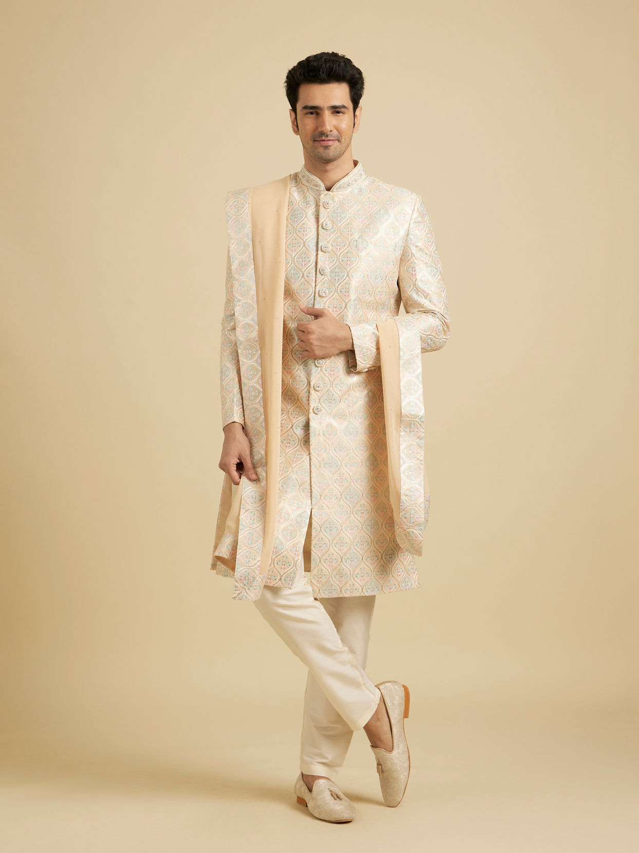 Manyavar Men Peach Extravaganza Sherwani