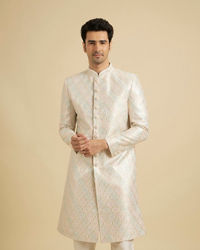 Manyavar Men Cream Pearl Embellished Sherwani