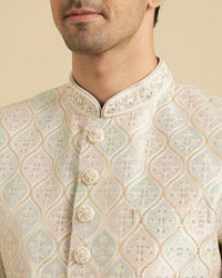 Manyavar Men Cream Pearl Embellished Sherwani