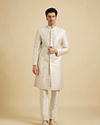 Manyavar Men Cream Pearl Embellished Sherwani