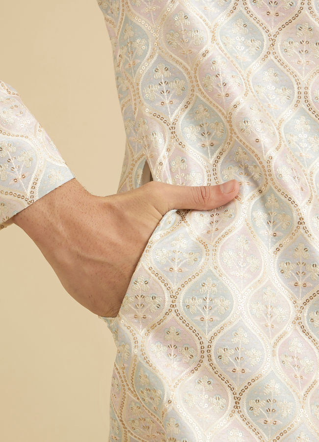 Manyavar Men Cream Pearl Embellished Sherwani