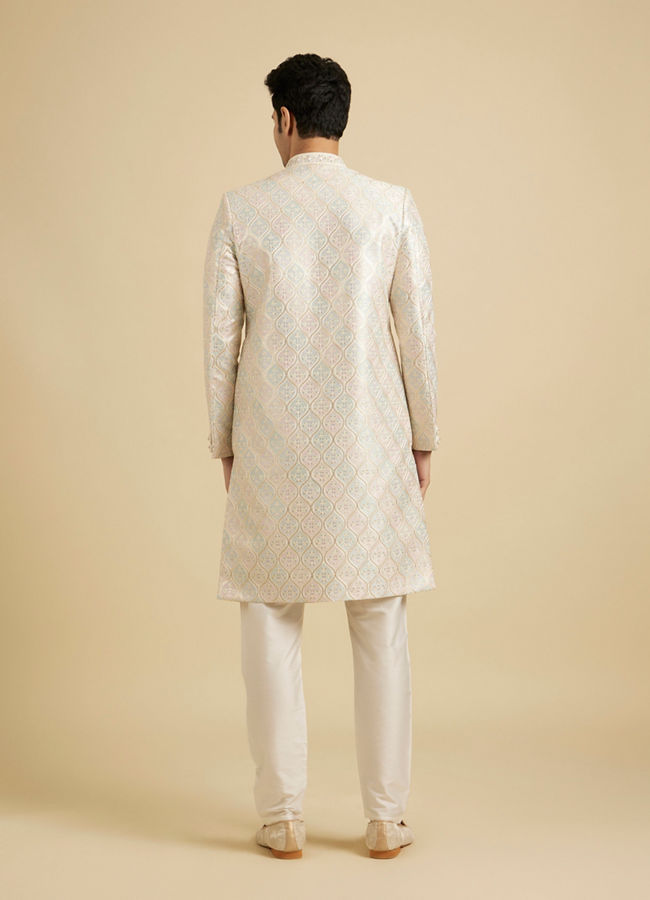 Manyavar Men Cream Pearl Embellished Sherwani