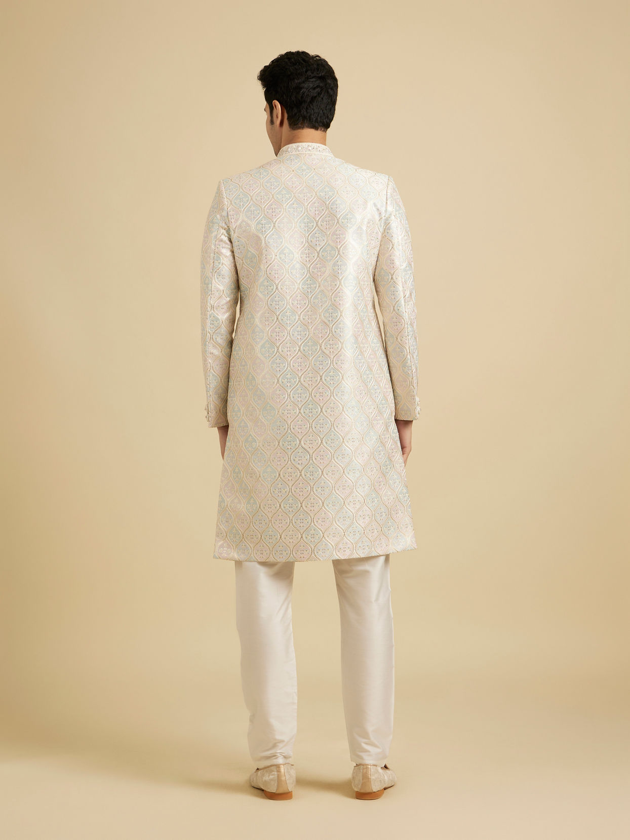 Manyavar Men Cream Pearl Embellished Sherwani