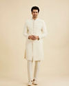Manyavar Men Cream White Floral Buta Patterned Sherwani Set with Sequin Work