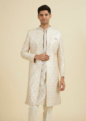 Manyavar Men Peach Majesty Open Sherwani Set