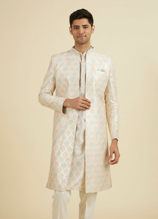 Manyavar Men Peach Majesty Open Sherwani Set