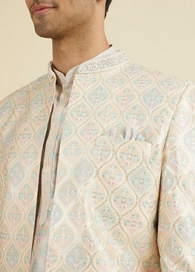 Manyavar Men Peach Majesty Open Sherwani Set