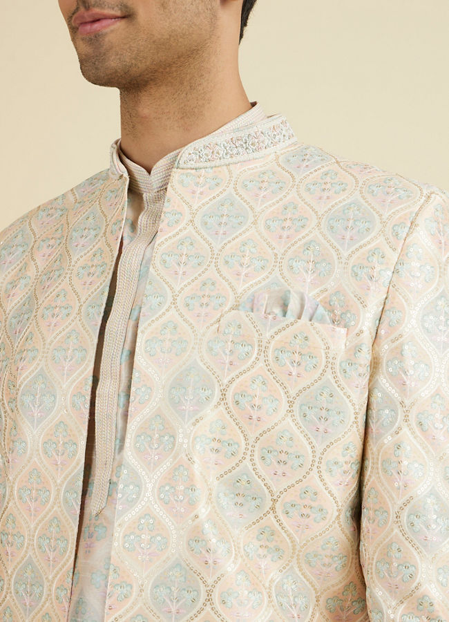 Manyavar Men Peach Majesty Open Sherwani Set