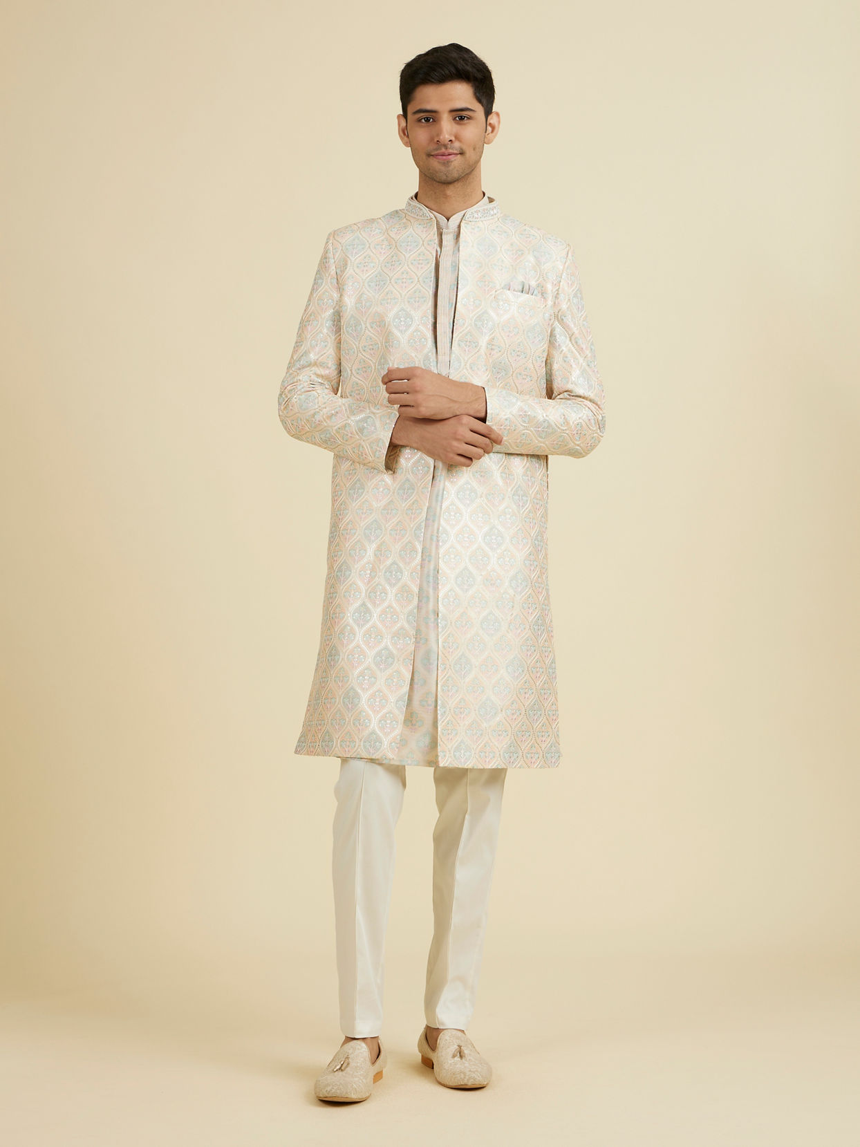 Manyavar Men Peach Majesty Sherwani Set