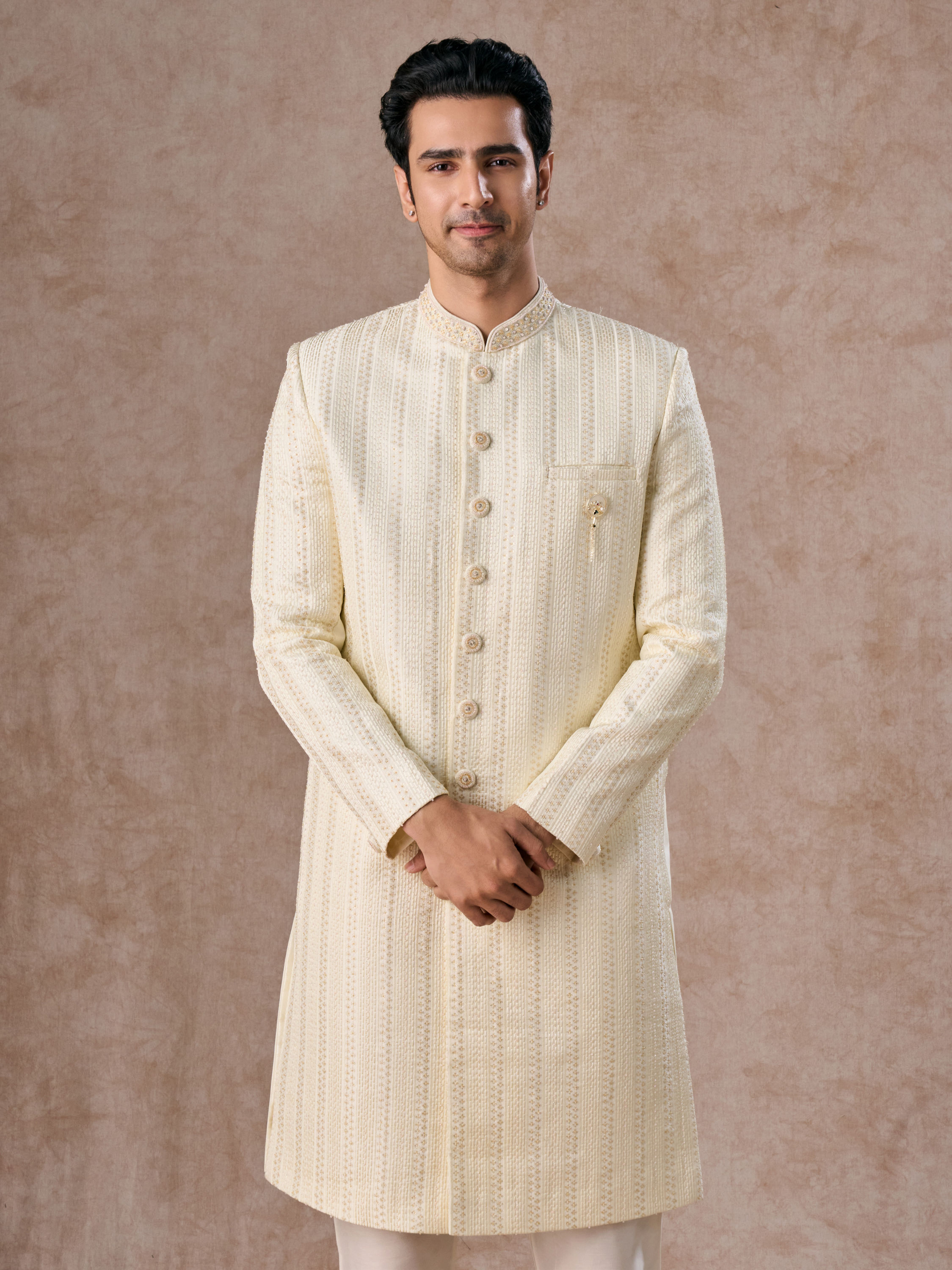 Manyavar Men Cream Colored Sherwani