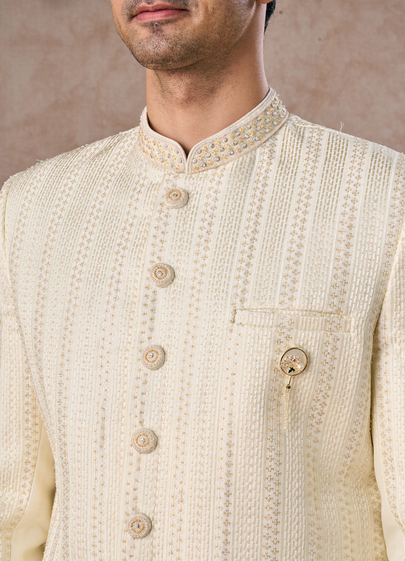 Manyavar Men Cream Colored Sherwani