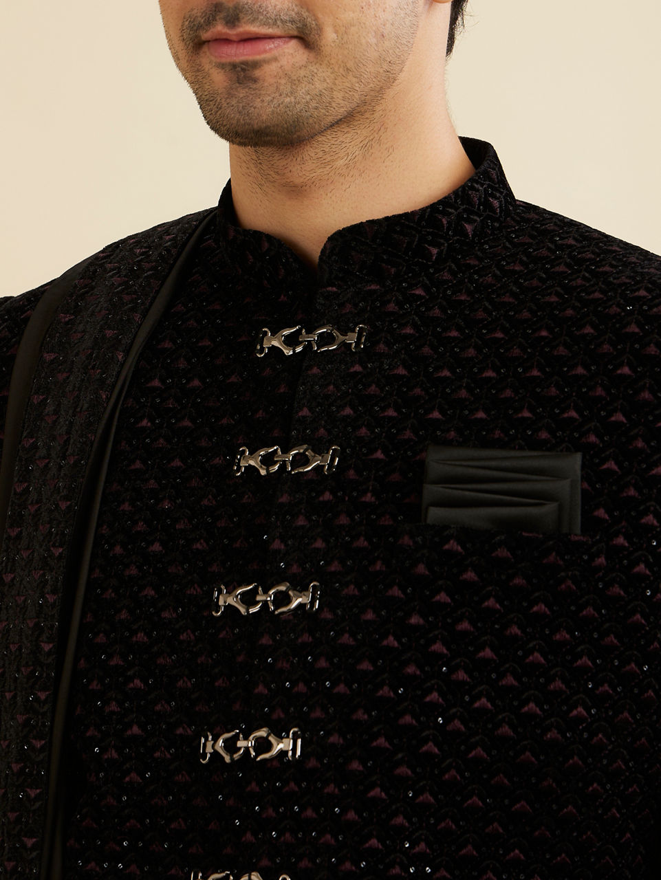 Manyavar Men Opulent Black Velvet Sherwani