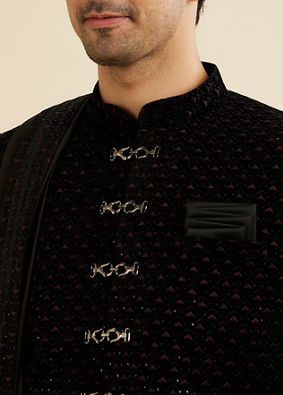 Manyavar Men Opulent Black Velvet Sherwani