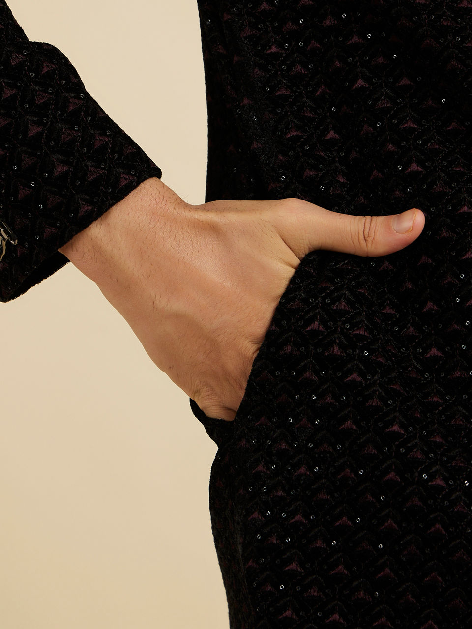 Manyavar Men Opulent Black Velvet Sherwani