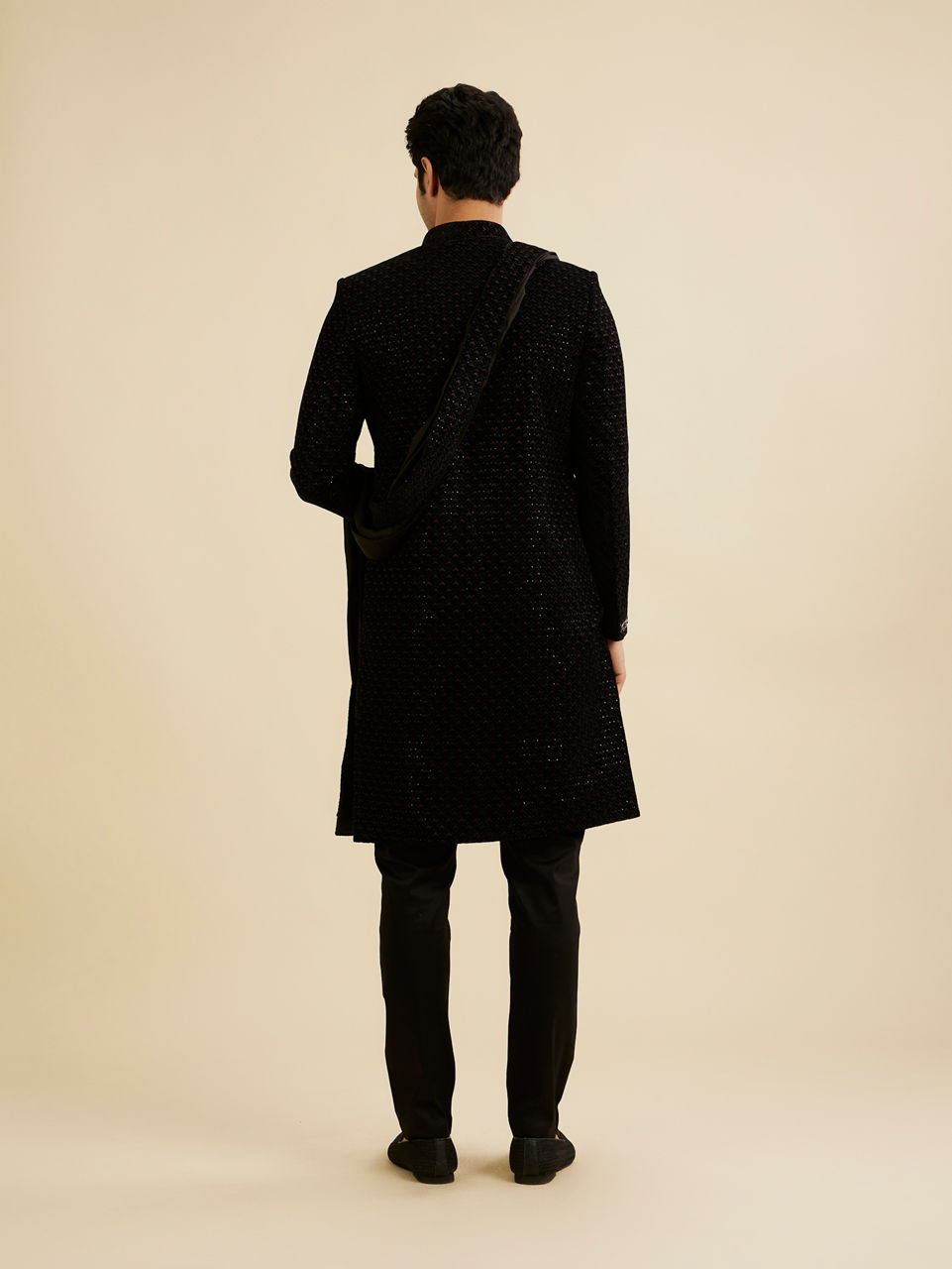 Manyavar Men Opulent Black Velvet Sherwani