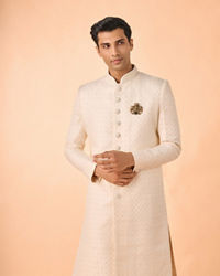 Manyavar Men Regal Cream Brocade Sherwani