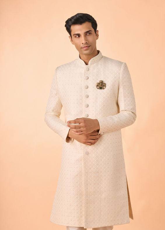 Manyavar Men Regal Cream Brocade Sherwani