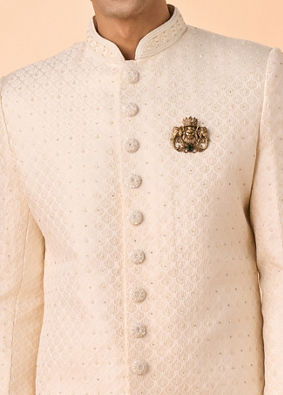 Manyavar Men Regal Cream Brocade Sherwani
