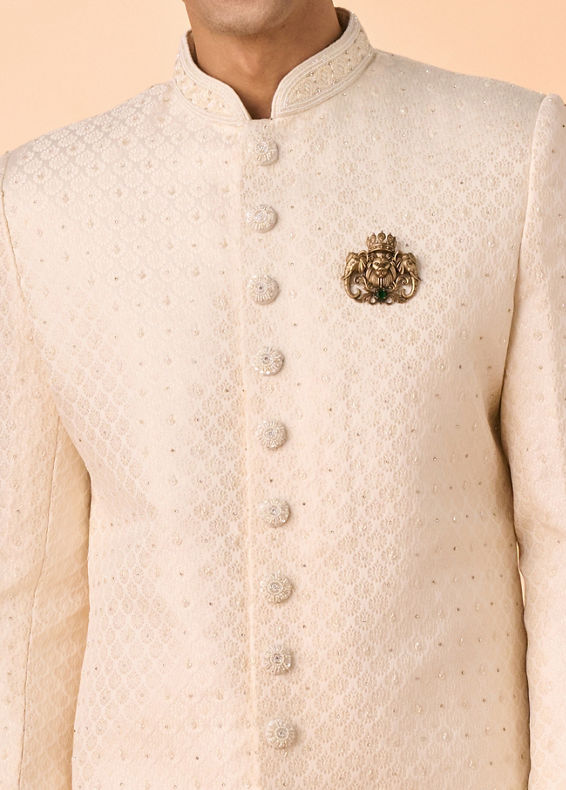 Manyavar Men Regal Cream Brocade Sherwani
