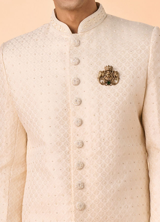 Manyavar Men Regal Cream Brocade Sherwani