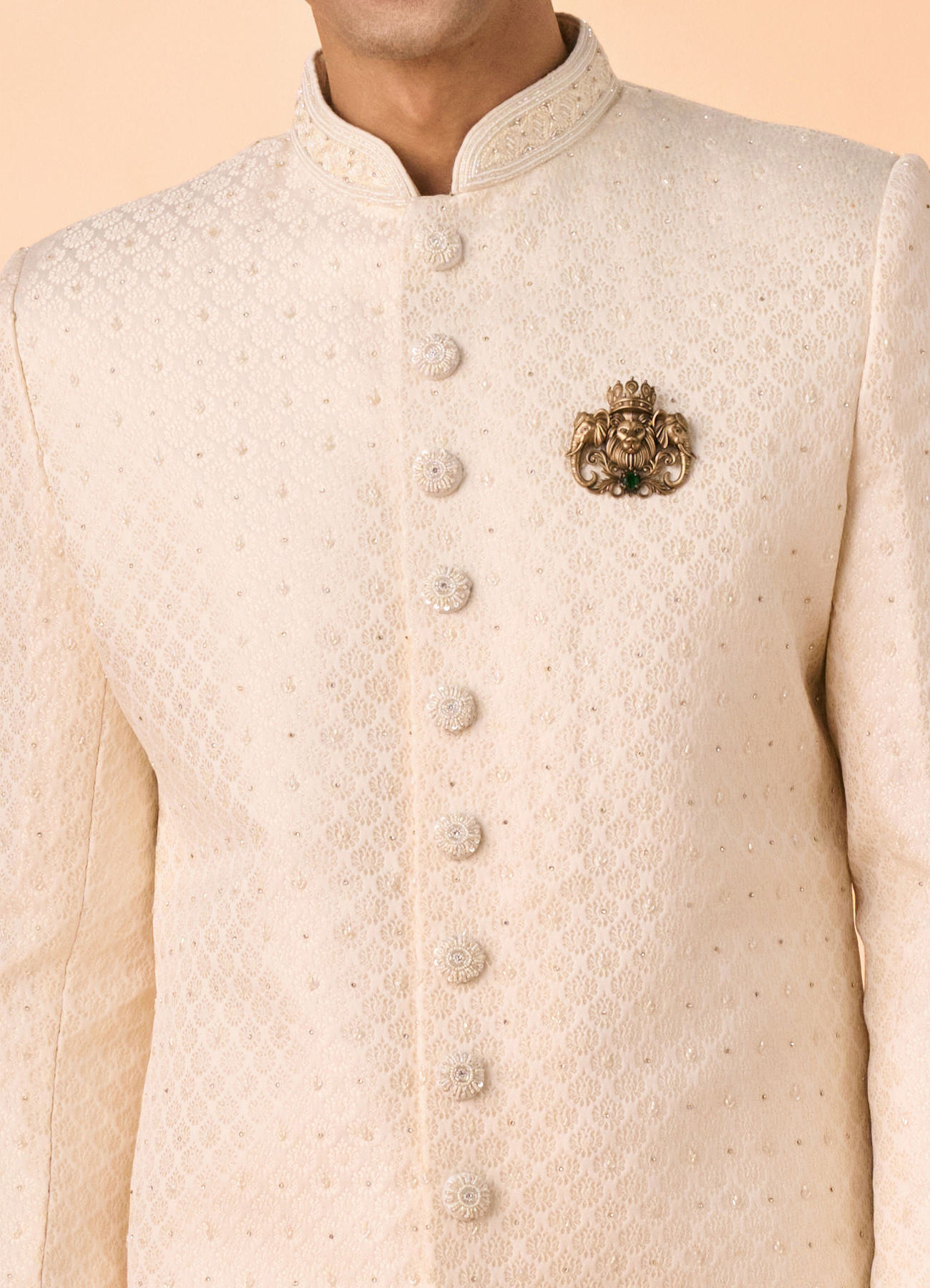Manyavar Men Regal Cream Brocade Sherwani
