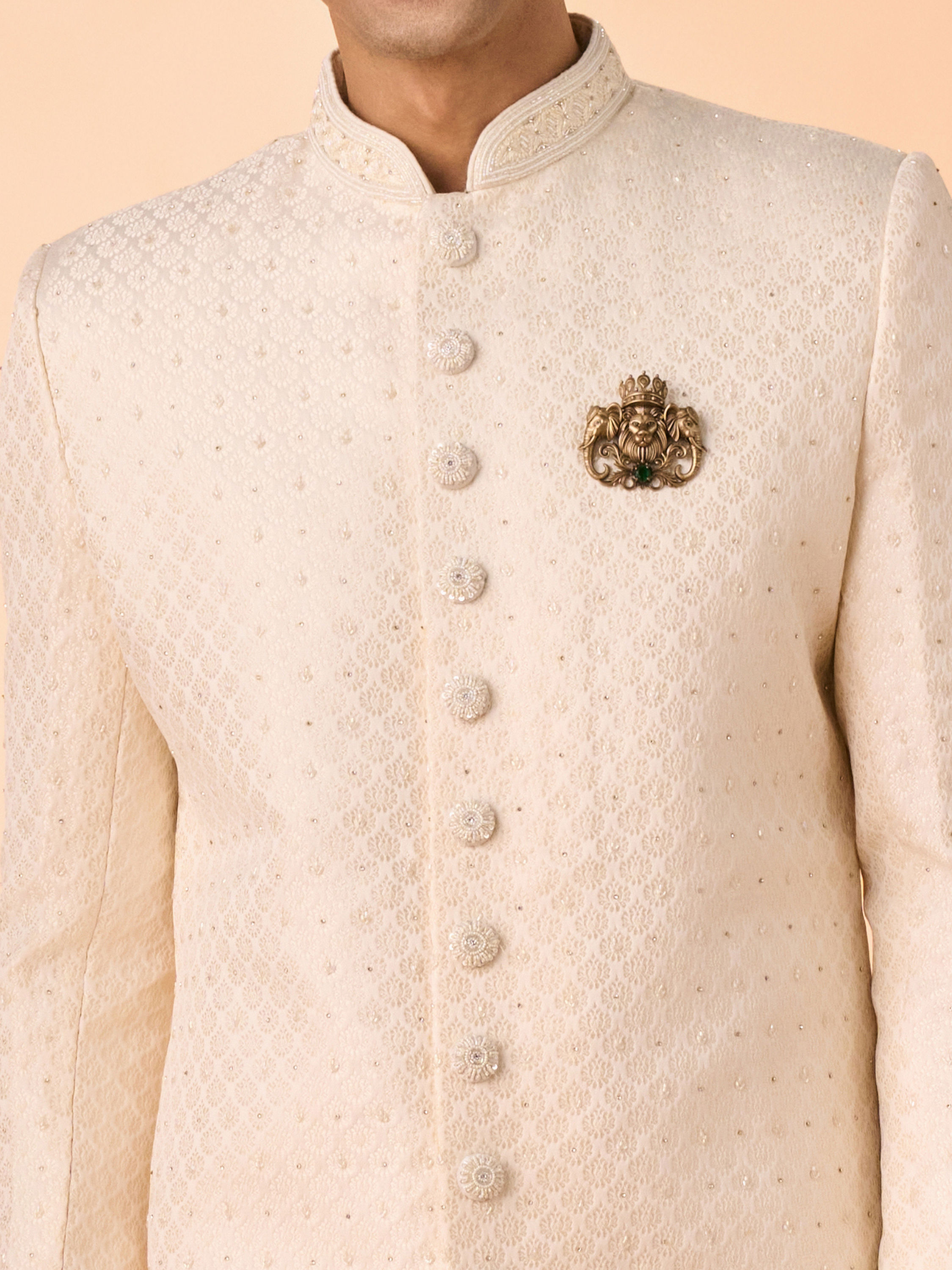 Manyavar Men Regal Cream Brocade Sherwani