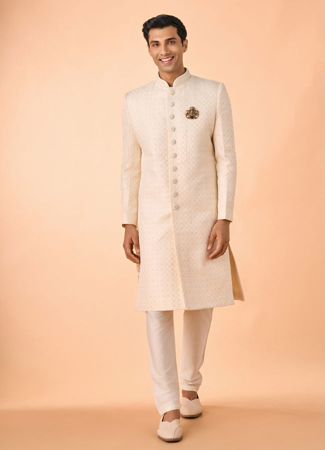 Manyavar Men Regal Cream Brocade Sherwani