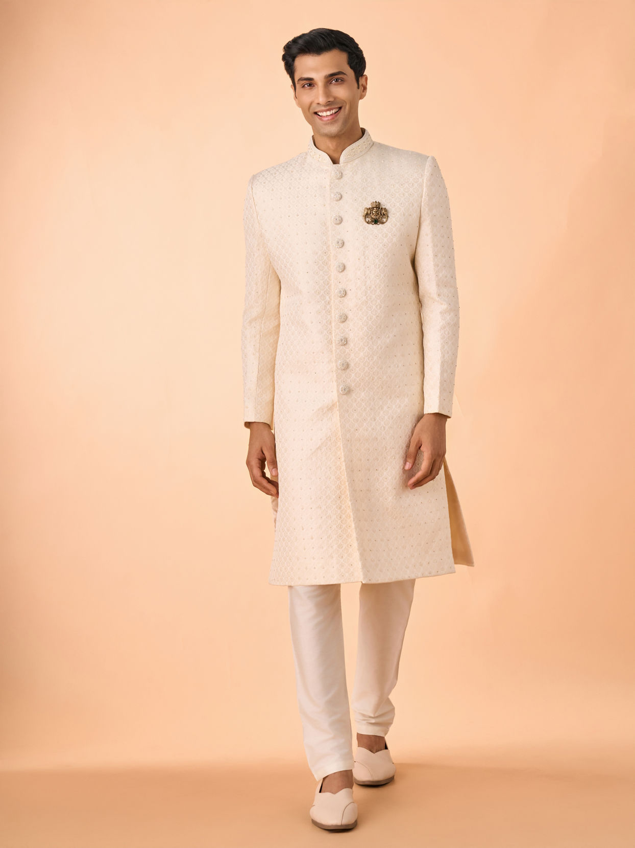 Manyavar Men Regal Cream Brocade Sherwani