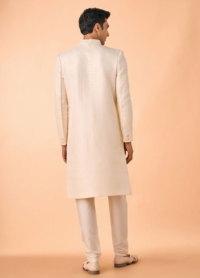 Manyavar Men Regal Cream Brocade Sherwani