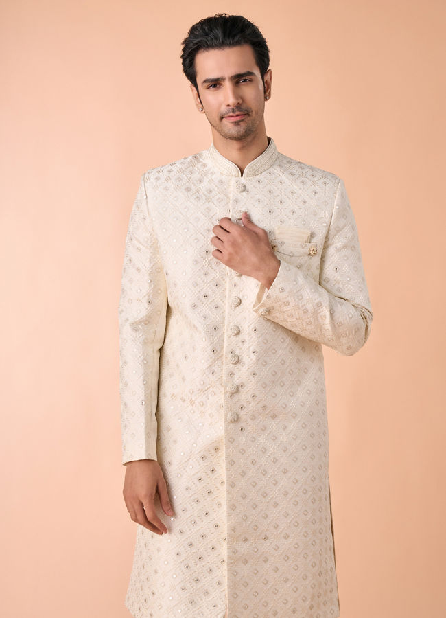 Manyavar Men Warm White Elegance Sherwani