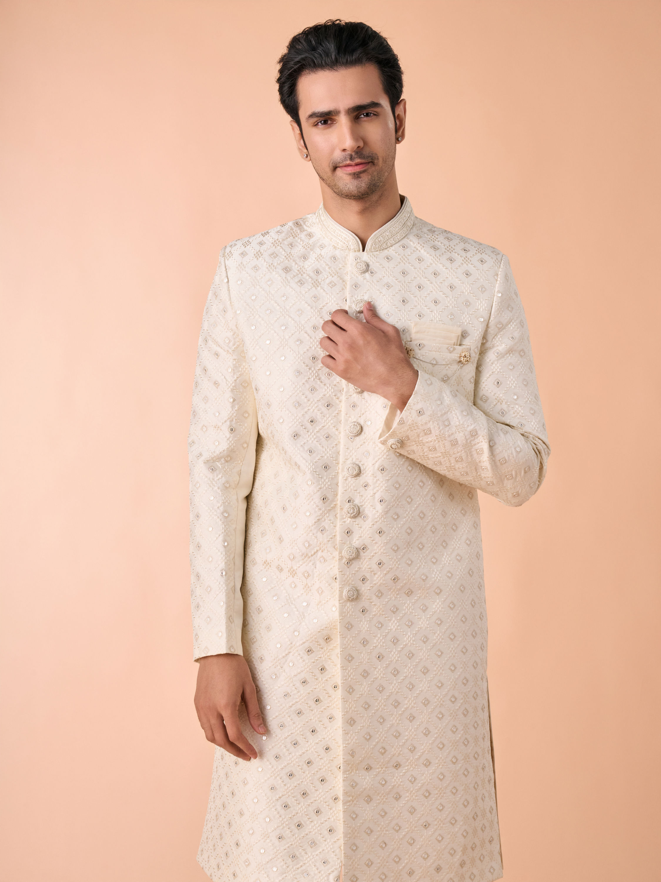 Manyavar Men Warm White Illicit Elegance Sherwani