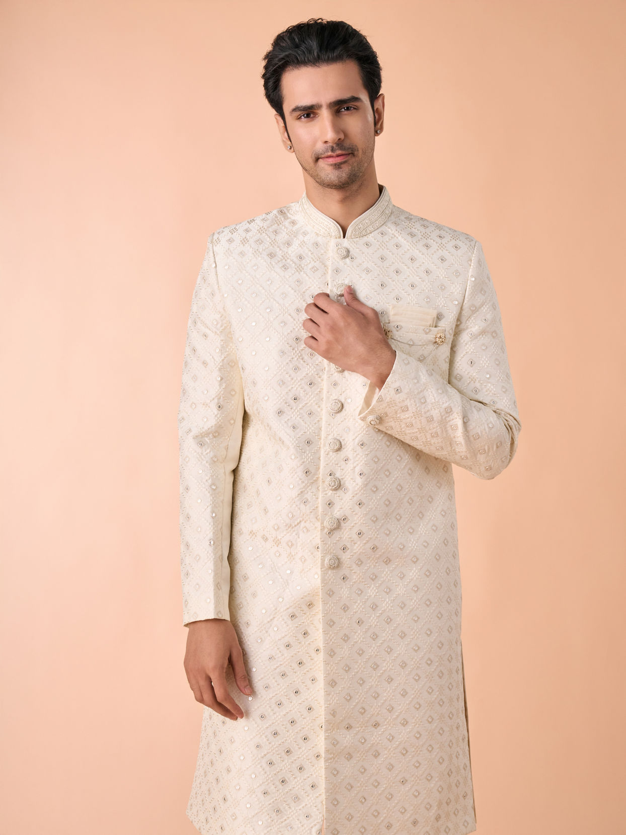 Manyavar Men Warm White Elegance Sherwani