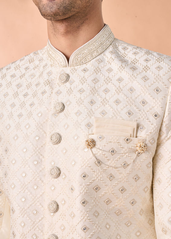Manyavar Men Warm White Illicit Elegance Sherwani