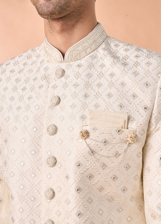 Manyavar Men Warm White Elegance Sherwani