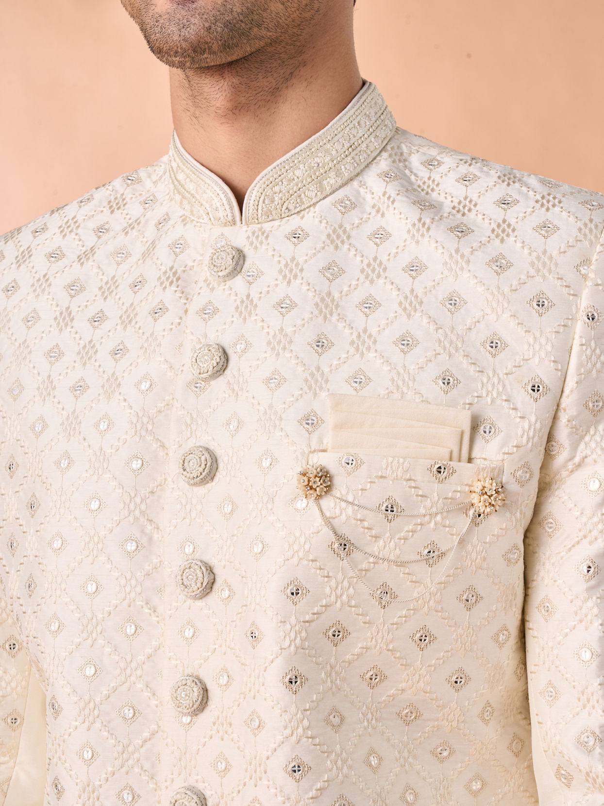 Manyavar Men Warm White Elegance Sherwani