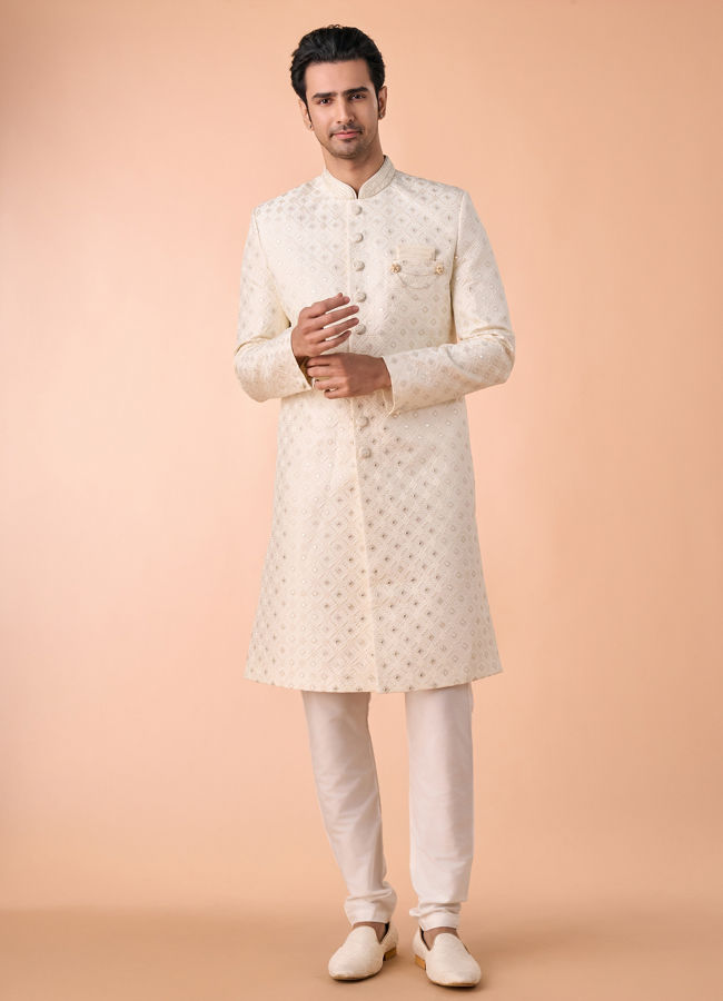 Manyavar Men Warm White Illicit Elegance Sherwani