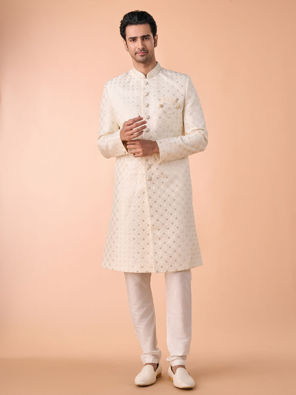 Manyavar Men Warm White Illicit Elegance Sherwani
