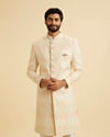 Cream Art Silk Sherwani