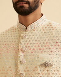 Manyavar Men Cream Art Silk Sherwani