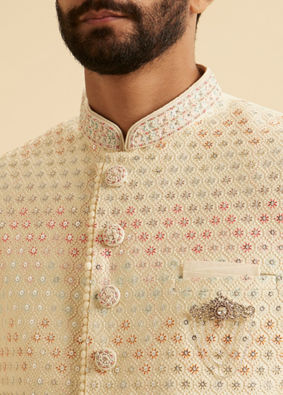 Manyavar Men Cream Art Silk Sherwani