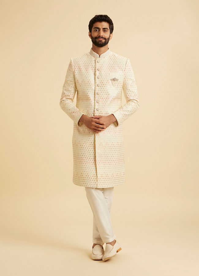 Manyavar Men Cream Art Silk Sherwani