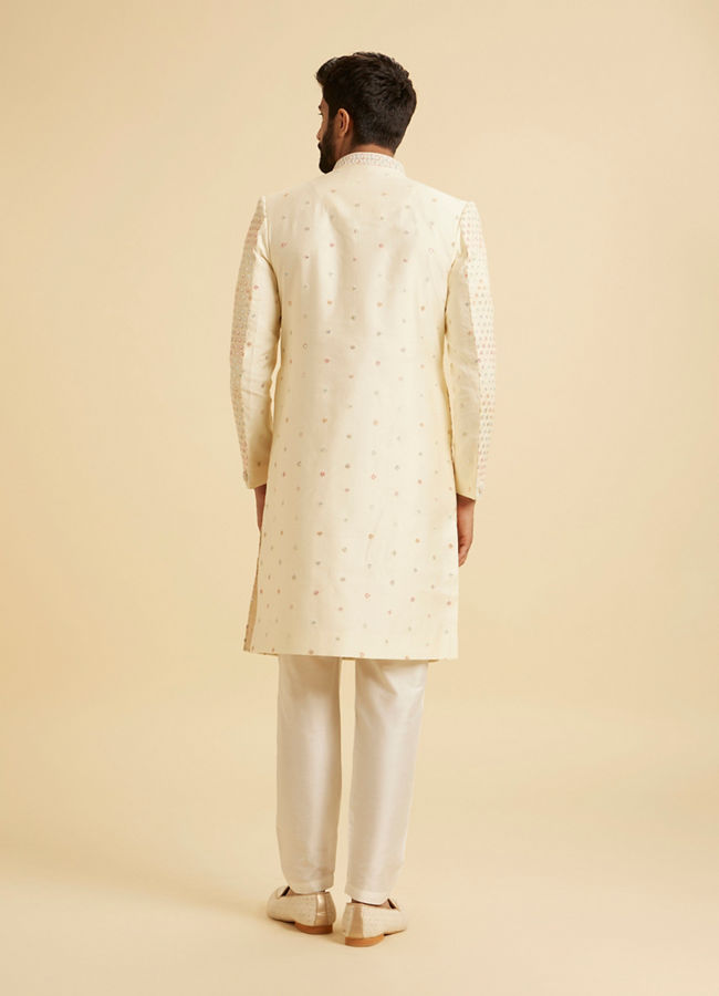 Manyavar Men Cream Art Silk Sherwani