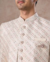 Manyavar Men Cream Ensemble Open Sherwani  with Brooch