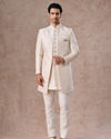 Manyavar Men Cream Ensemble Sherwani  with Brooch