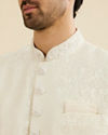 Manyavar Men Cream White Jaal Medallion Patterned Sherwani Set