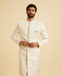Manyavar Men Regal Cream Satin Sherwani
