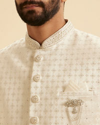 Manyavar Men Regal Cream Satin Sherwani
